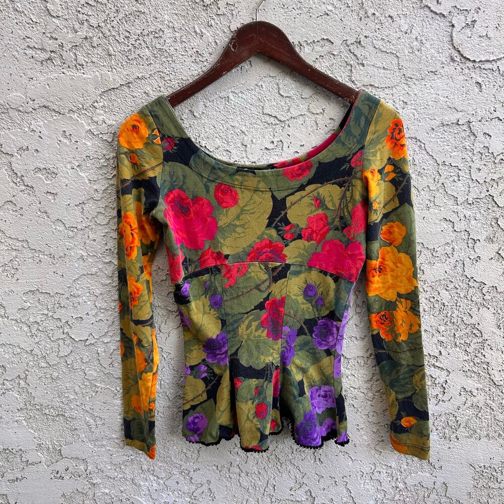Vintage Betsey Johnson Floral Peplum Top Long Sleeve 90s Y2K S